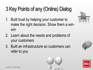 July 2015 Dr. Ute Hillmer
3 Key Points of any (Online) Dialog
1. Built trust by helping your customer to
make the right de...