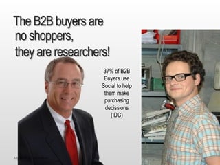 July 2015 Dr. Ute Hillmer
The B2B buyers are
no shoppers,
they are researchers!
37% of B2B
Buyers use
Social to help
them ...