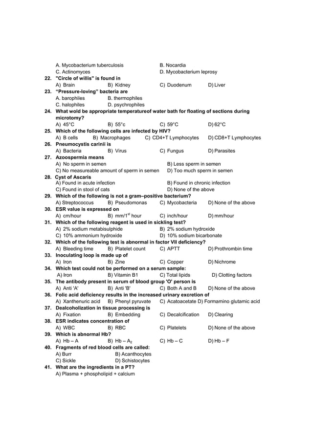 MCQ for Lab Technician