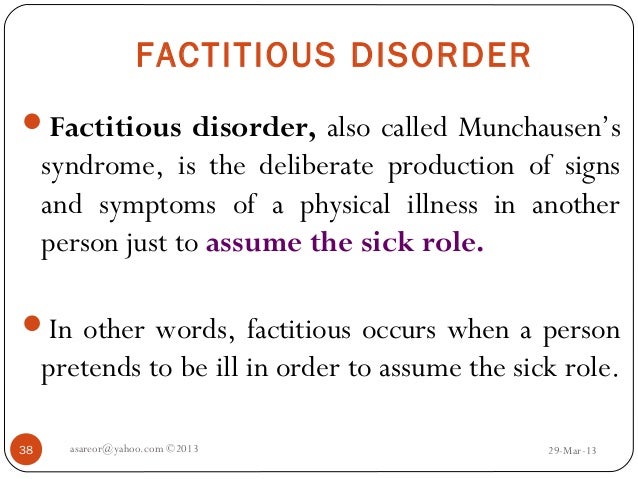 comprehending factitious disorder essay Factitious disorder this research paper describes a case study and offers an analysis, based on the dsm-iv, which argues that the client has factitious disorder. comprehending factitious disorder essay Factitious disorder this research paper describes a case study and offers an analysis, based on the dsm-iv, which argues that the client has factitious disorder.