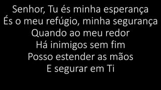 Senhor, Tu és minha esperança
És o meu refúgio, minha segurança
Quando ao meu redor
Há inimigos sem fim
Posso estender as mãos
E segurar em Ti
 