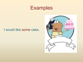 Examples



I would like some cake.
 