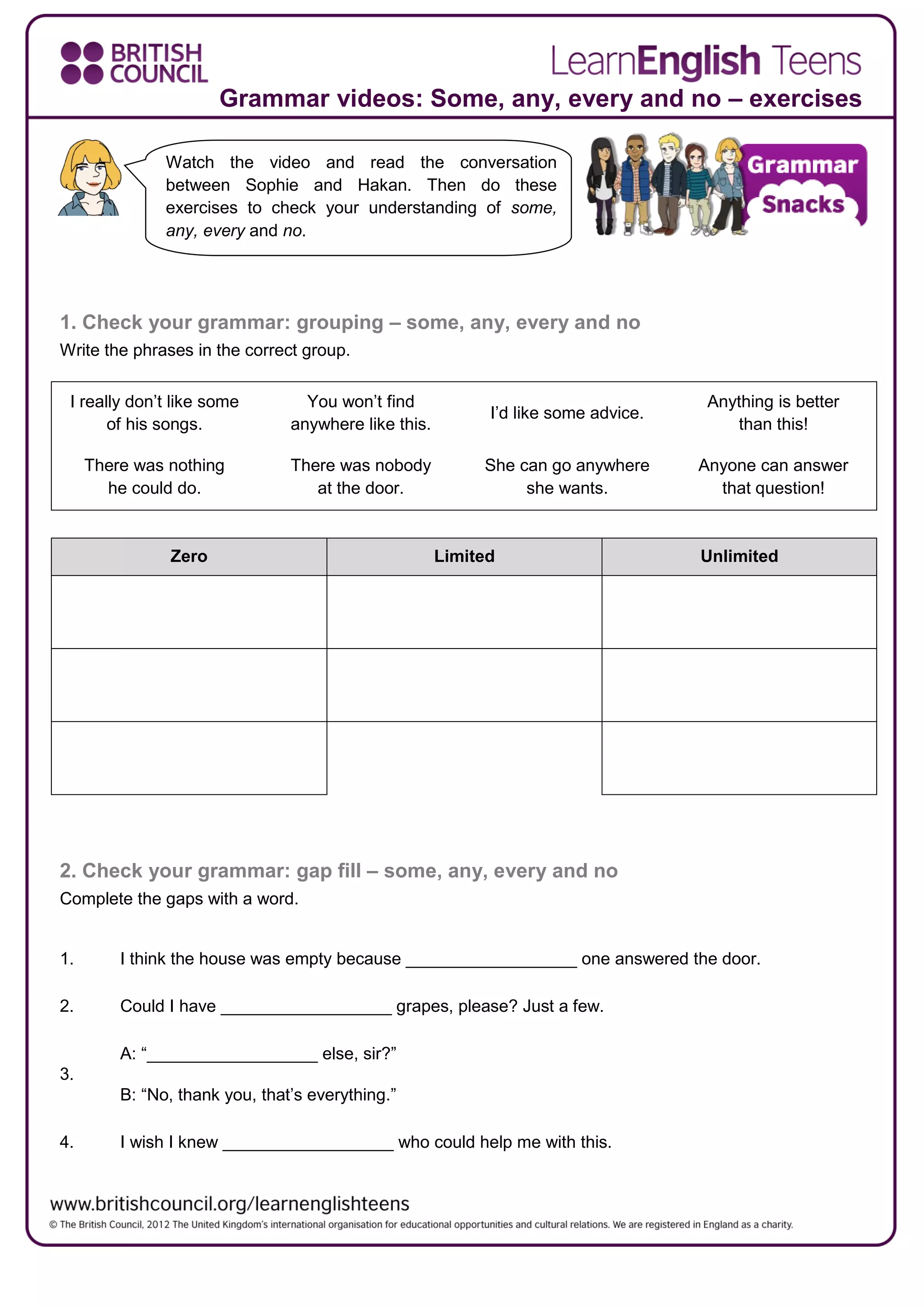Some Any No Exercises PDF