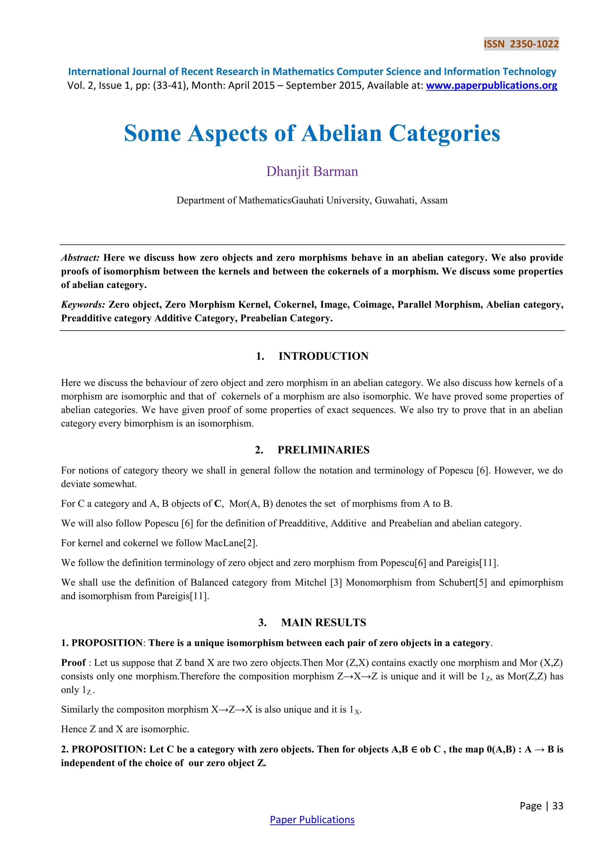 Some Aspects of Abelian Categories | PDF