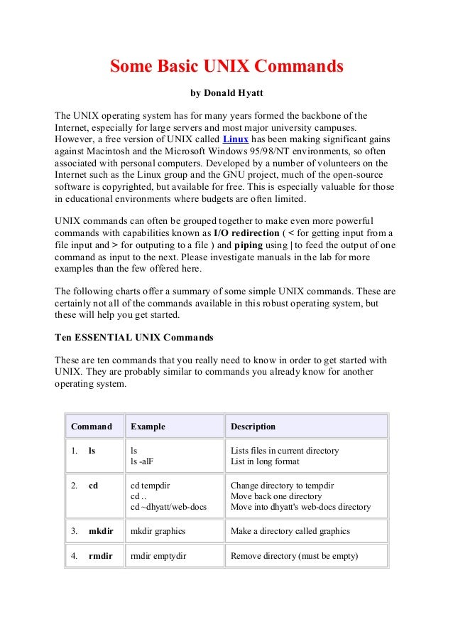 Some basic unix commands