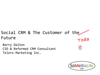 Social CRM & The Customer of the Future Barry Dalton CIO & Reformed CRM Consultant  Telerx Marketing Inc. Today 