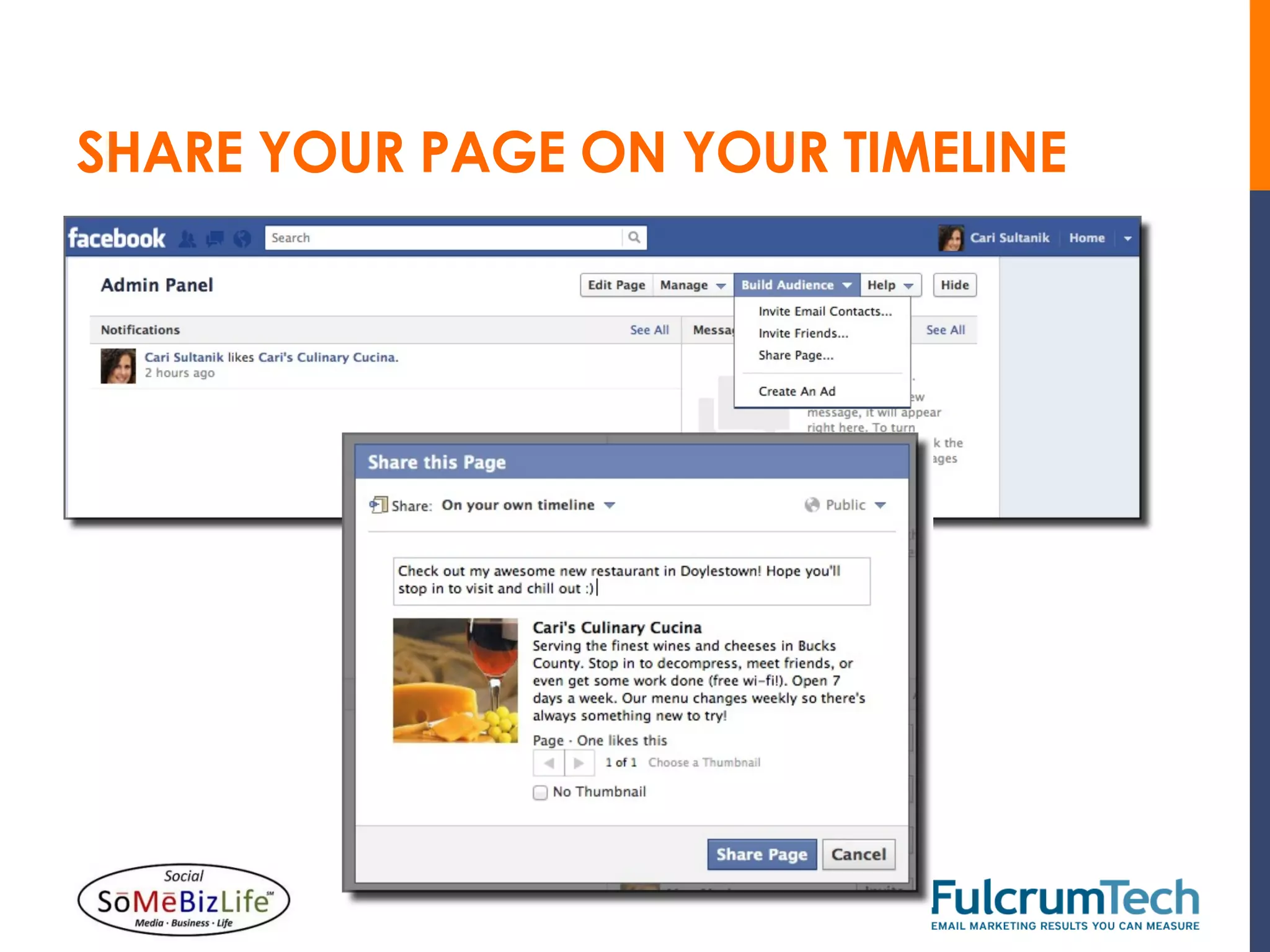 SHARE YOUR PAGE ON YOUR TIMELINE
 