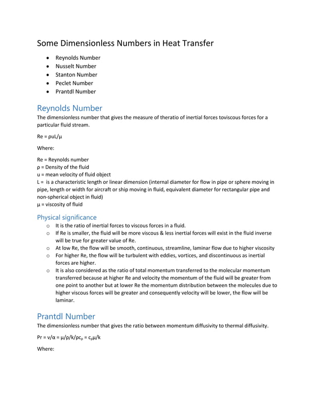 Some dimensionless numbers in heat transfer | DOCX