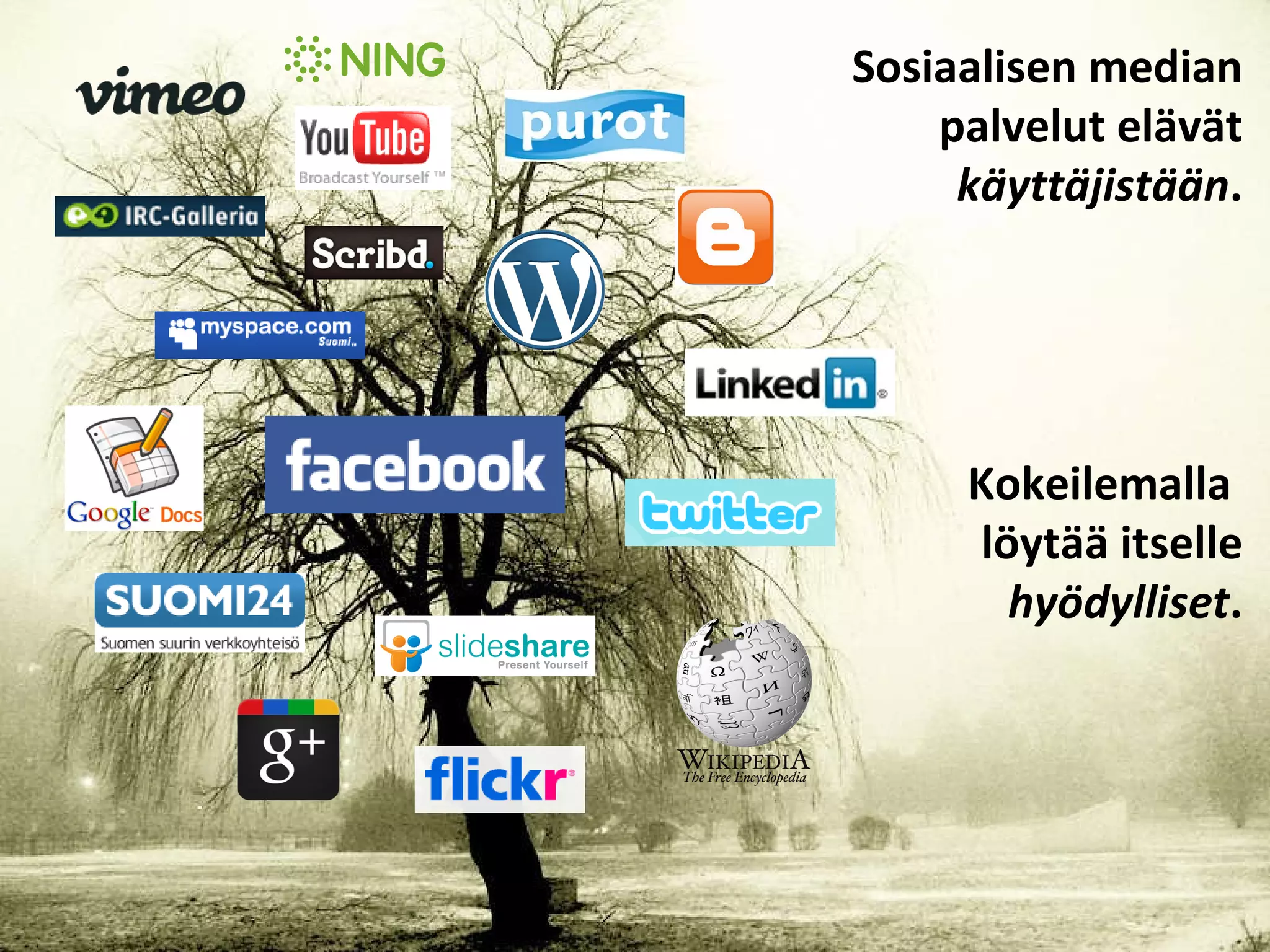 Sosiaalisen median palvelut elävät käyttäjistään . Kokeilemalla  löytää itselle  hyödylliset . 