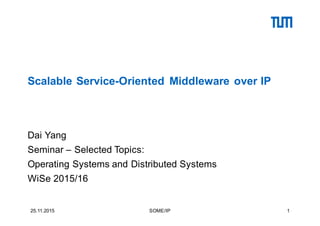 Scalable Service-Oriented Middleware over IP
Dai Yang
Seminar – Selected Topics:
Operating Systems and Distributed Systems
WiSe 2015/16
25.11.2015 SOME/IP 1
 