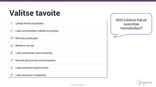 © Grapevine Media Oy
.
Valitse tavoite
Mitä tuloksia haluat
saavuttaa
mainoksillasi?
 