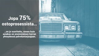 © Grapevine Media Oy
.
Jopa 75%
ostoprosessista…
…on jo suoritettu, ennen kuin
asiakas on ensimmäisen kerran
yhteydessä palveluntarjoajaan.
 