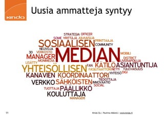 Uusia ammatteja syntyy




11                Kinda Oy | Pauliina Mäkelä | www.kinda.fi
 