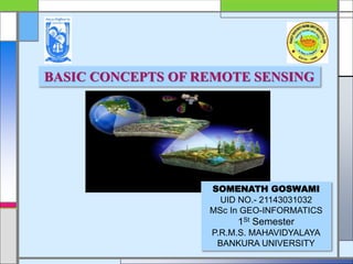 BASIC CONCEPTS OF REMOTE SENSING
SOMENATH GOSWAMI
UID NO.- 21143031032
MSc In GEO-INFORMATICS
1St Semester
P.R.M.S. MAHAVIDYALAYA
BANKURA UNIVERSITY
 