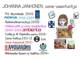JOHANNA JANHONEN, some-asiantuntija

Wikimedia Suomi ry hallitus 2014-

 