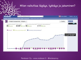 Redesan Oy - www.redesan.fi - @redesanoy
Miten vaikuttaa tägäys, tykkäys ja jakaminen?
 