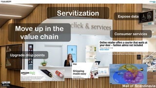 Servitization
Move up in the
value chain
Upgrade drop points
Consumer services
Expose data
Mall of Scandinavia
http://www....