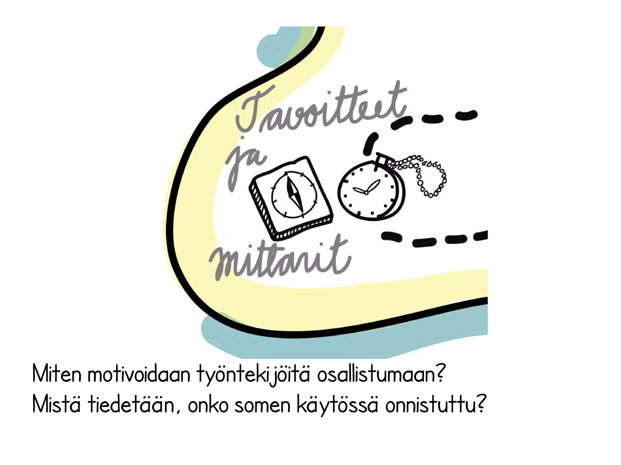 Miten motivoidaan työntekijöitä osallistumaan?
Mistä tiedetään, onko somen käytössä onnistuttu?
 