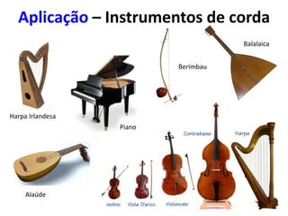 Aplicação – Instrumentos de corda
Harpa Irlandesa
Berimbau
Piano
Balalaica
Alaúde
 