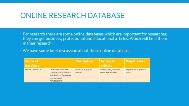 examples of online databases for research