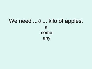 We need ... a ... kilo of apples.
                a
              some
               any
 