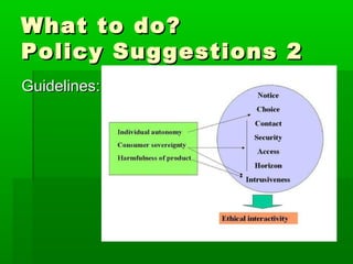 What to do?What to do?
Policy Suggestions 2Policy Suggestions 2
Guidelines:Guidelines:
 