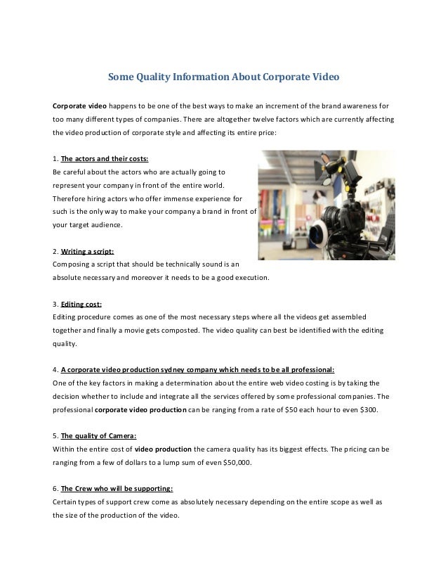 Some Quality Information About Corporate Video