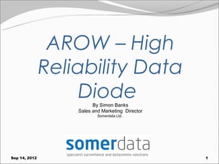 AROW – High
               Reliability Data
                    DiodeBy Simon Banks
                   Sales and Marketing Director
                           Somerdata Ltd.




Sep 14, 2012                                      1
 