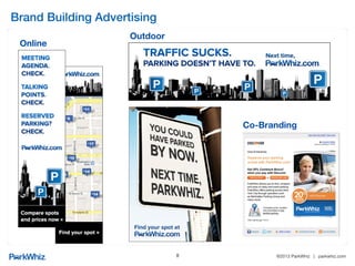 ®2013 ParkWhiz | parkwhiz.com
Goals!
Primary goals for social media:
1.  Increase unique traffic to your company
2.  Engage and excite users and influencers
3.  Better understand, identify and engage
potential users and businesses
4.  Build and maintain your brand
5.  Improve customer service/relations and
satisfaction
6.  Enhance marketing campaign effectiveness
7.  Convert anonymous traffic to known visitors
8
 