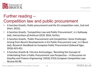 Further reading –
Competition law and public procurement
• A Sanchez-Graells, Public procurement and the EU competition ru...