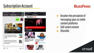 SubscriptionAccount
● Broadentheperceptionof
messagingappsasviable
contentplatforms
● Self-selectcontent
● Sharable
 