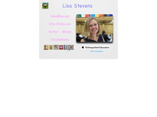 Lisa
Stevens
lisibo@me.com
http://lisibo.com
Twitter - @lisibo
bit.ly/oldlisibo
Ltd

APD consultant

 