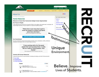 Unique
Environment.
Believe. Improve
RECRUIT
Lives of Students.
 