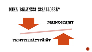 MAINOSTAJAT
YKSITYISKÄYTTÄJÄT
 