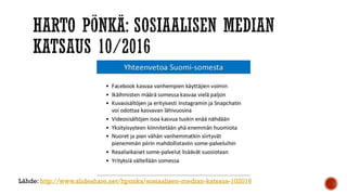 Lähde: http://www.slideshare.net/hponka/sosiaalisen-median-katsaus-102016
 