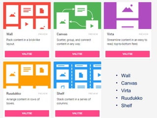 • Wall
• Canvas
• Virta
• Ruudukko
• Shelf
 