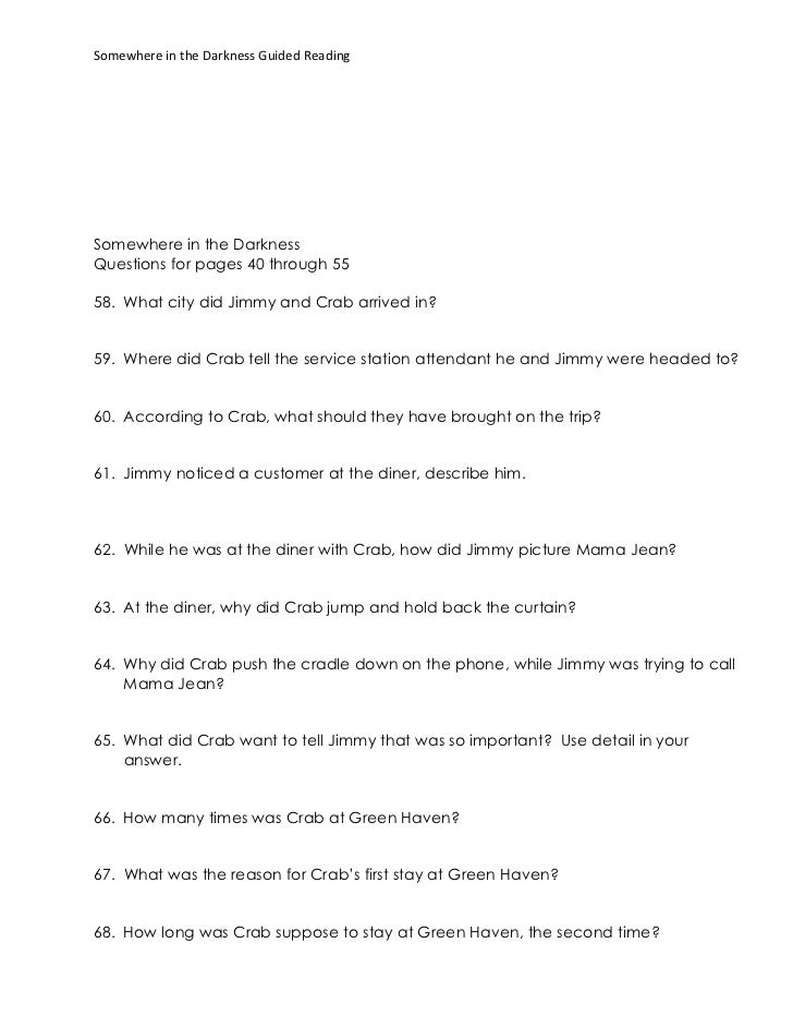 Somewhere In The Darkness Guided Reading Questions