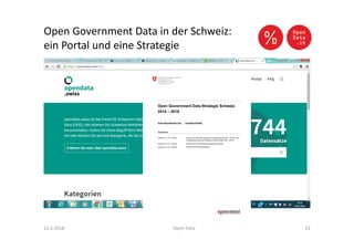 Open Government Data in der Schweiz:
ein Portal und eine Strategie
23.2.2016 Open Data 23
 
