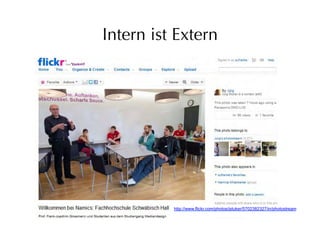 Fazit: Intern ist Extern


    Netzwerke kennen keine Org.grenze
    Wissen kennt keine Organisationsgrenze
    Menschen füllen versch. Rollen im Leben
    Aus dem (Berufs-)Alltag wird berichtet
    Mitarbeiter sind Markenbotschafter!


                  Corporate Dialog         69
 