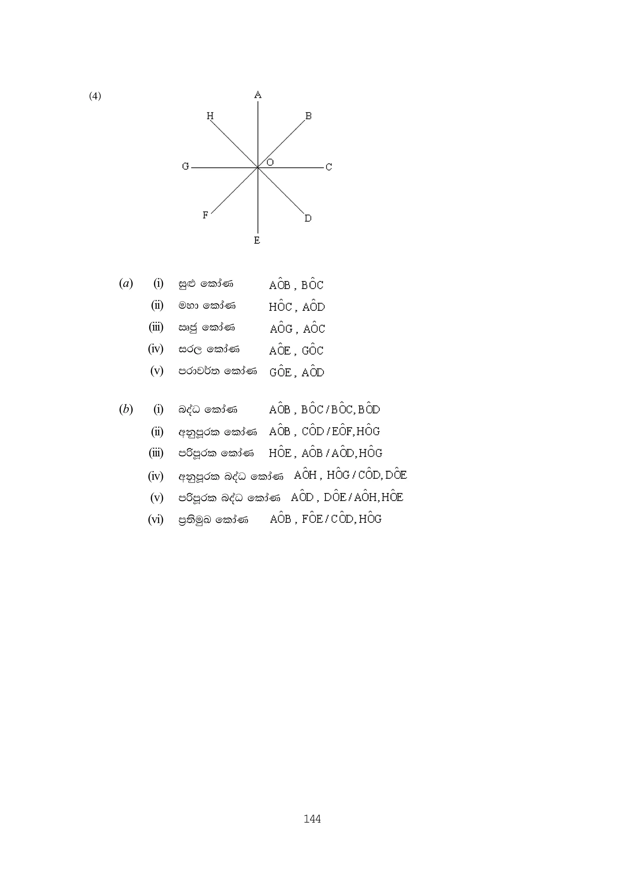 144
^4&
(a) (i) iq`M fldaK
(ii) uyd fldaK
(iii) Rcq fldaK
(iv) ir, fldaK
(v) mrdj¾; fldaK
(b) (i) noaO fldaK
(ii) wkqmQrl fldaK
(iii) mßmQrl fldaK
(iv) wkqmQrl noaO fldaK
(v) mßmQrl noaO fldaK
(vi) m%;suqL fldaK
 