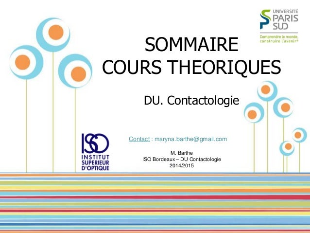 Sommaire Du Contactologie Iso Bordeaux 20142015 - 