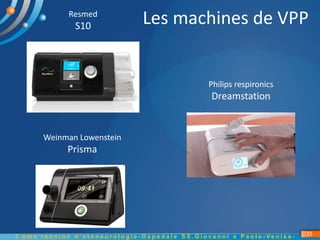 Philips respironics
Dreamstation
Weinman Lowenstein
Prisma
Resmed
S10 Les machines de VPP
15
2 è m e r é u n i o n d ’ o t...