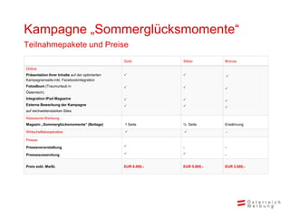 Kampagne „Sommerglücksmomente“
Teilnahmepakete und Preise
                                                 Gold          S...