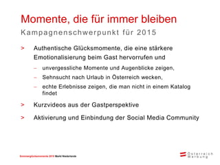 Sommerglücksmomente 2015 Markt Niederlande 
Klassische Werbung 50% 
Online 41% 
Presse 9% 
Marketingmix 
Fokus auf Klassis...