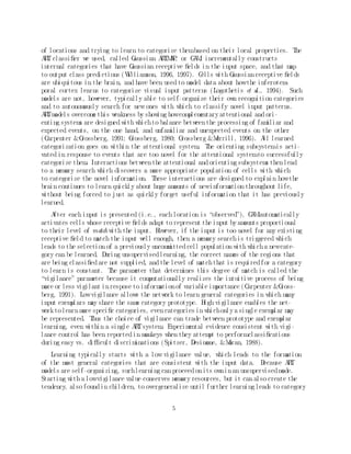 l l i ng-i n. Its context-sensi ti ve
               ul                          peti
l ocal m   easures of textured scenes can be used to recogni ze sceni c properti es that grad-
ual l y change across space, as w l as abrupt texture boundari es. A T i ncrem
                                       el                                       R         ental l y
l earns recogni ti on categori es that cl assi f y F C D
                                                     A A Eoutput vectors, cl ass nam of these
                                                                                       es
categori es, and thei r probabi l i ti es. T  op-dow expectati ons w thi n A Tencode l earned
                                                      n                 i       R
prototypes that pay attenti on to expected vi sual f eatures. W novel vi sual i nf orm
                                                                        hen                       a-
ti on creates a poor m w th the best exi sti ng category prototype, a m ory search
                          atch i                                                   em
sel ects a new category w th w ch cl assi f y the novel data. A T X i s com
                              i     hi                                    RE        pared w th
                                                                                            i
psychophysi cal data, and i s benchm      arked on cl assi  