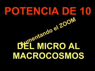 . Aumentando el ZOOM POTENCIA DE 10 DEL MICRO AL MACROCOSMOS 