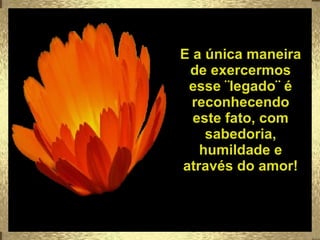 E a única maneira de exercermos esse ¨legado¨ é reconhecendo este fato, com sabedoria, humildade e através do amor! 
