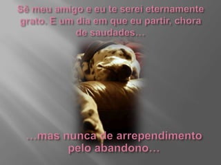 Sê meu amigo e eu te serei eternamente grato. E um dia em que eu partir, chora de saudades……mas nunca de arrependimento pelo abandono…