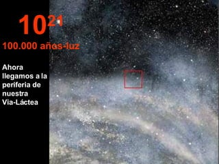 Ahora llegamos a la periferia de nuestra  Via-Láctea 10 21 100.000 años-luz 