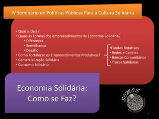 IV Seminário de Políticas Públicas Para a Cultura Solidária Qual a Ideia?
